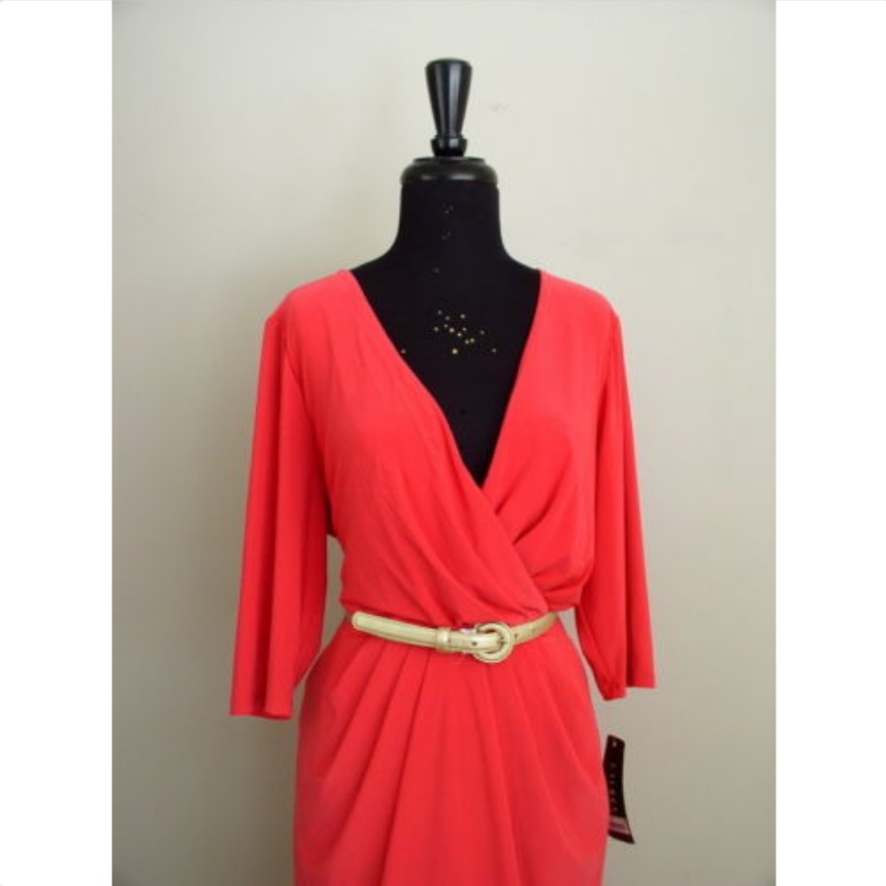 Lauren by Ralph Lauren Coral Belted Dress Sz 14W - Picture 6 of 8